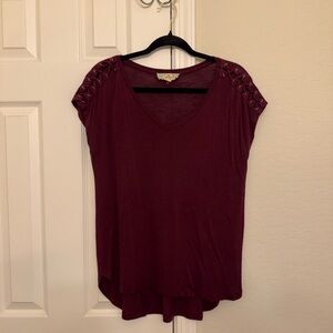 Pink Republic Maroon Lace-Up Shoulder Tee